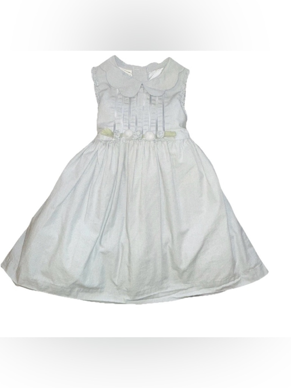 Laura Ashley Girls 2T Green Gingham Dress Ruffle Lined Scalloped Collar Rosettes